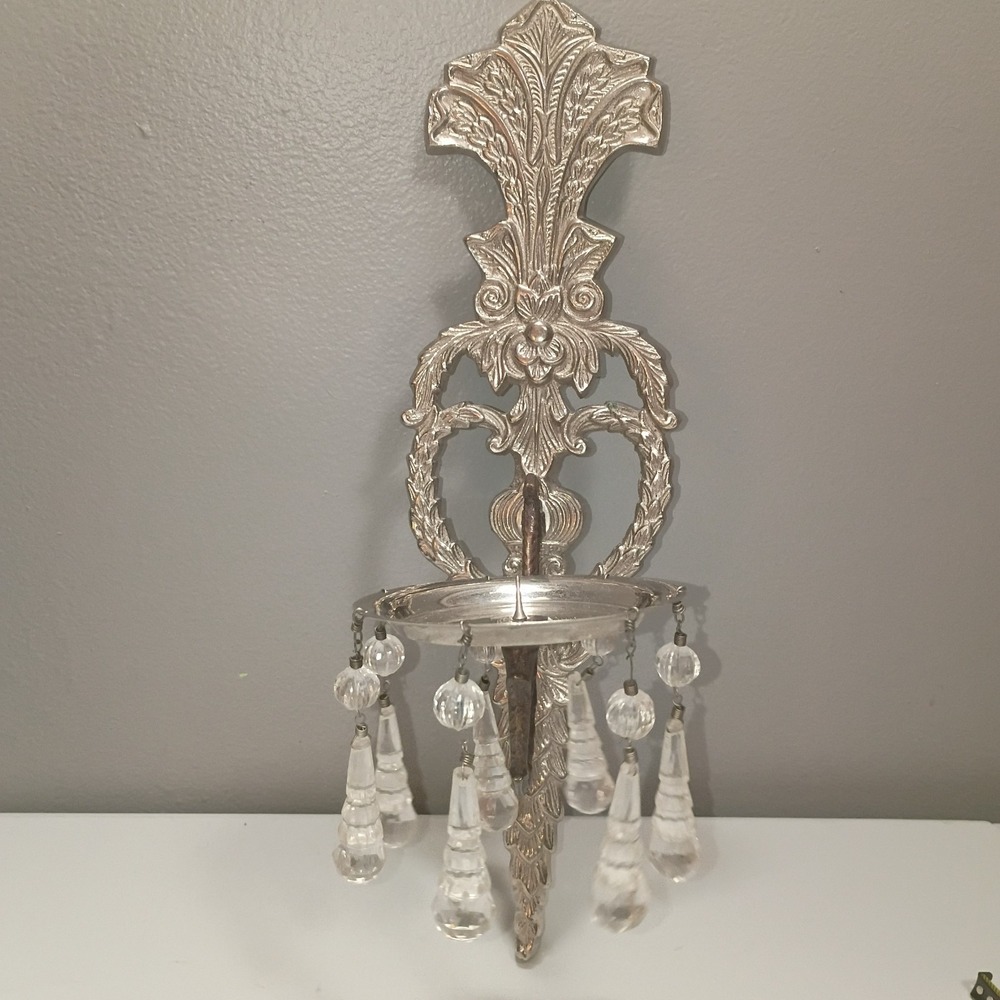 Vintage Hollywood Regency Silver Plated Brass Wall Sconce Candle Holder India